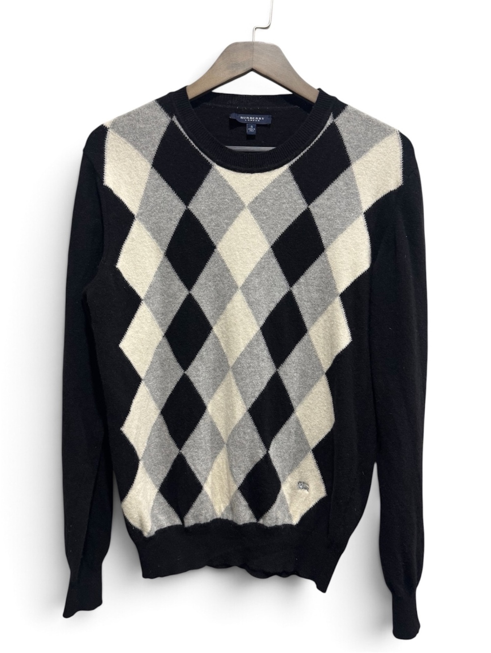 Burberry London Men’s Merino Wool Argyle Equestrian Sweater S Italy